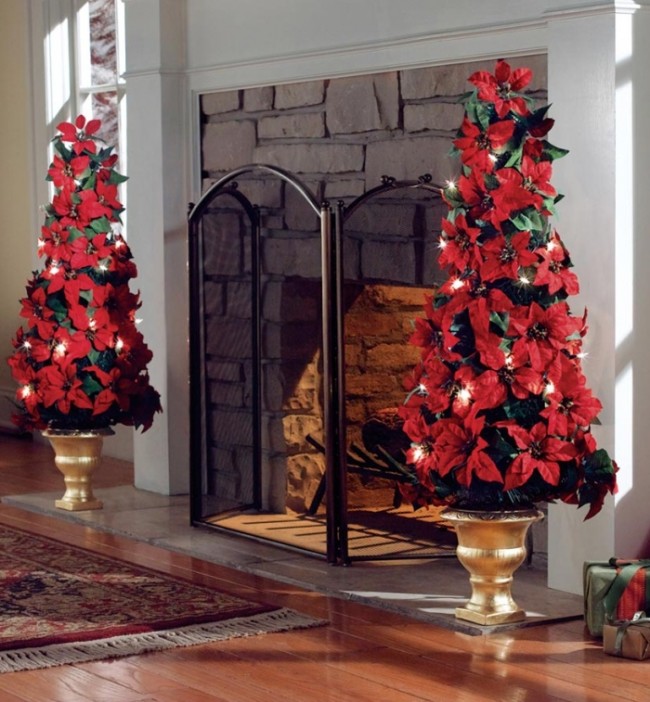 Lighted Poinsettia Holiday Floral Topiary