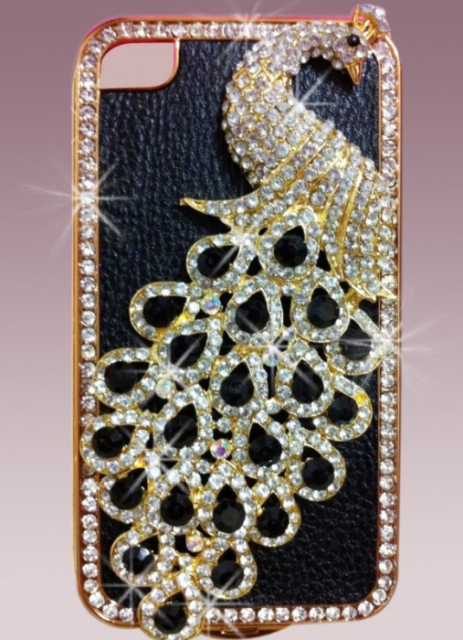 Luxury Designer Bling Crystal Case Handmade Blue Peacock for Apple Iphone 4 and 4s