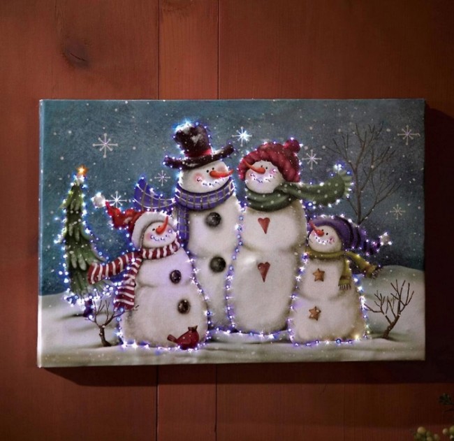 Lighted Snowman Wall Canvas Painting