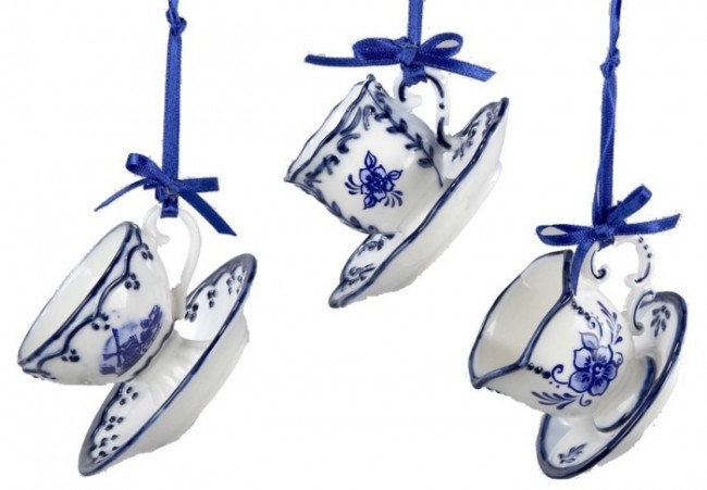 Porcelain Delft Blue Cup and Saucer Ornament