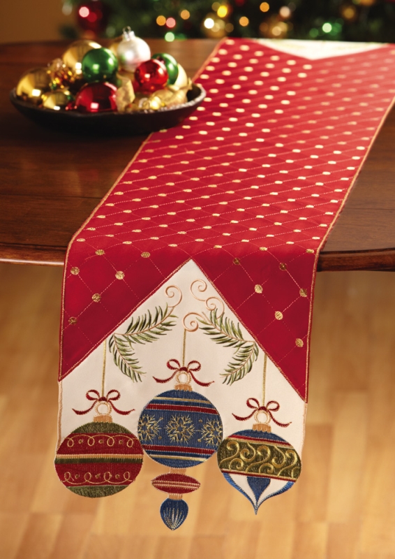  Holiday Ornament Embroidered Christmas Table Runner