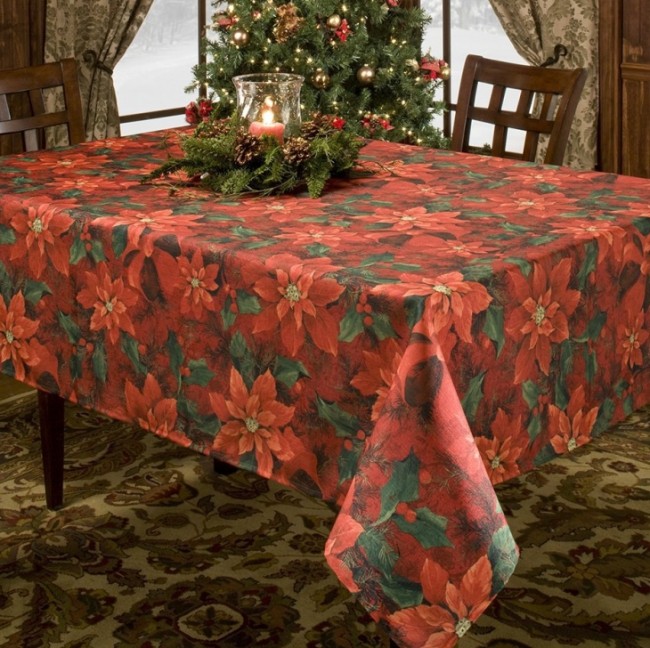 Poinsetta Elegance Printed Tablecloth