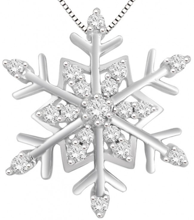 Silver Diamond Snowflake Pendant Necklace
