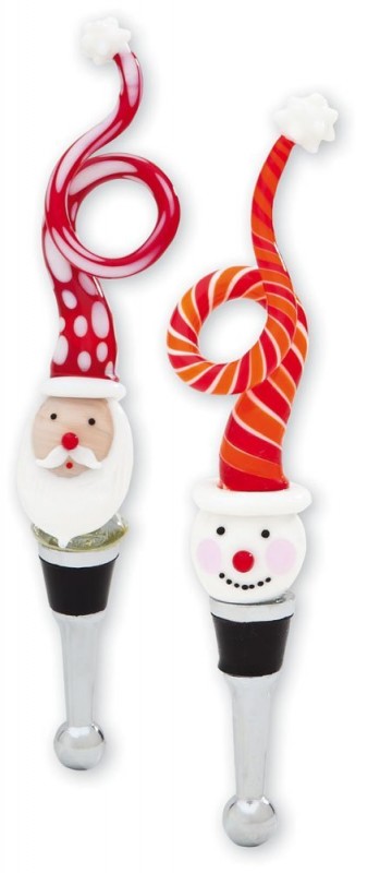 Glass Santa and Snowman Stoppers