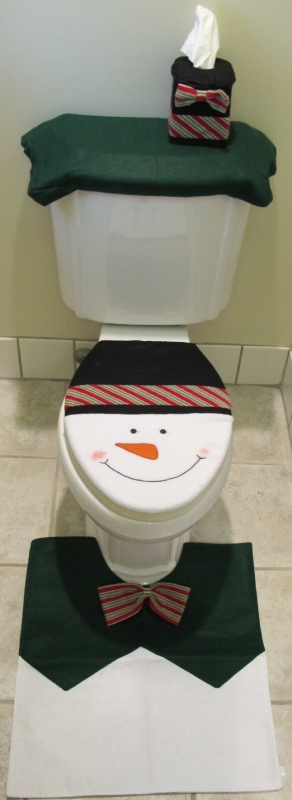 4 Pcs Christmas Santa Bathroom Toilet Seat Cover and Rug Set