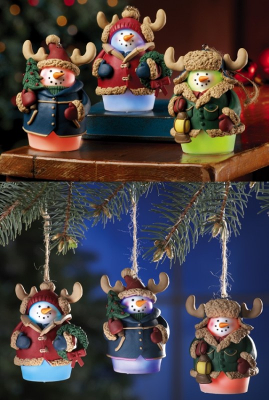 Color Changing Woodland Snowmen Ornaments