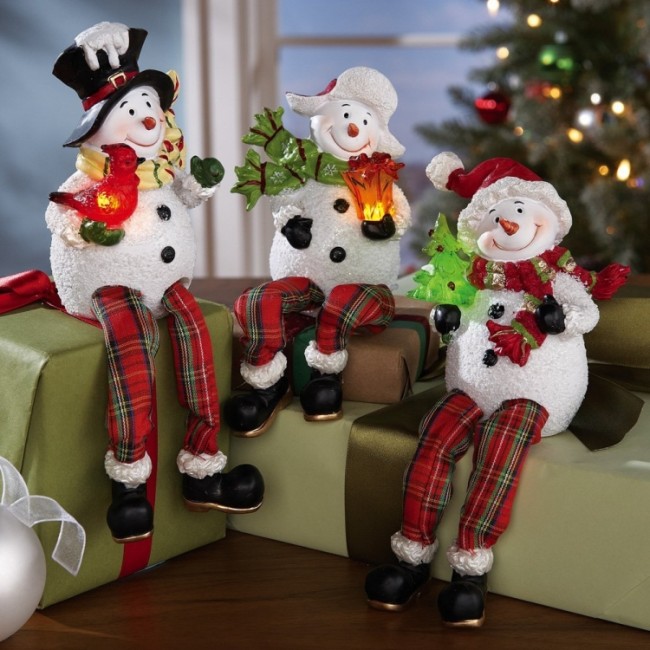 Lovable Lighted Winter Snowman Decorative Sitters