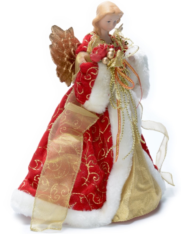 Angel Tree Topper with Red Velvet Coat and White Fur Trim