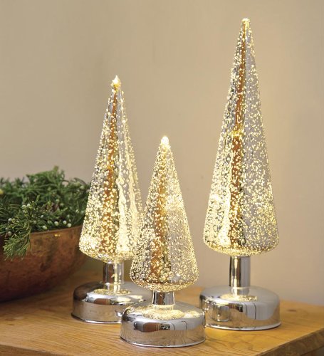 Lighted Silver Glass Christmas Trees