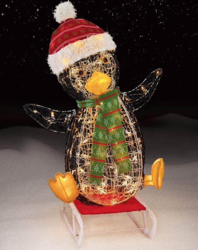 100 Light Sledding Icy Penguin Christmas Decoration