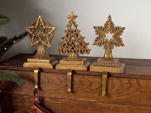 Antique Gold Stars and Christmas Tree Stocking Holders