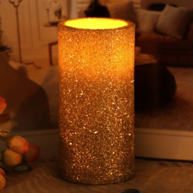 Flameless Real Wax Led Candle With Timer With Glitter Powder