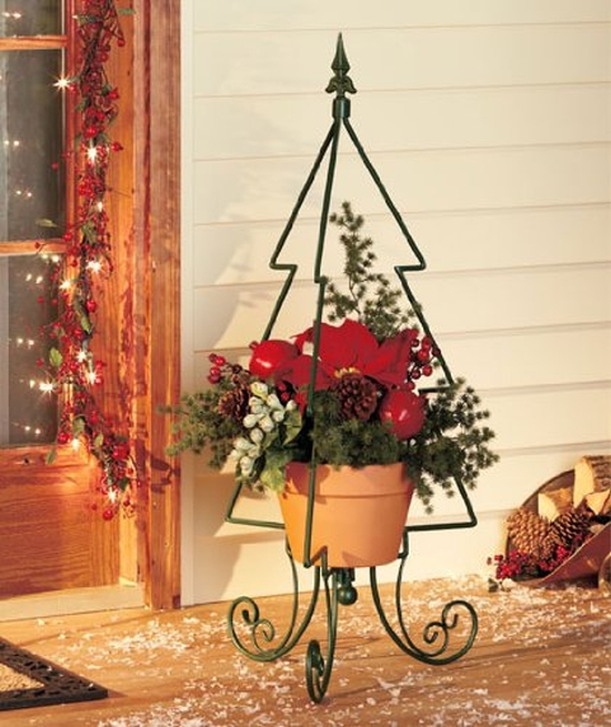 Holiday Christmas Evergreen Shaped Metal Tree Plant Stand