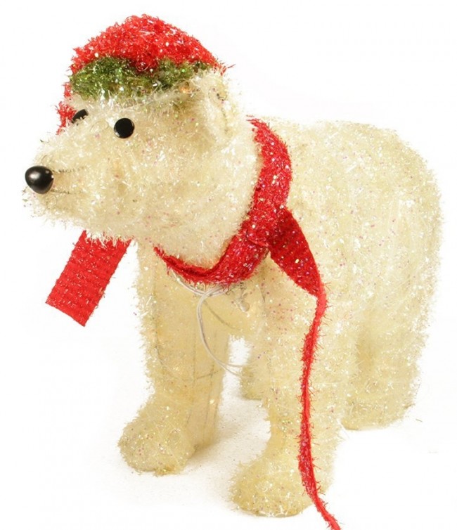 Lighted Sparkling Tinsel Polar Bear Christmas Yard Art Decoration