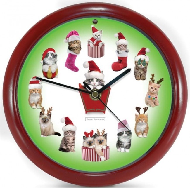 Musical Christmas Carols Cute Kittens Novelty Office Desk or Wall Clock