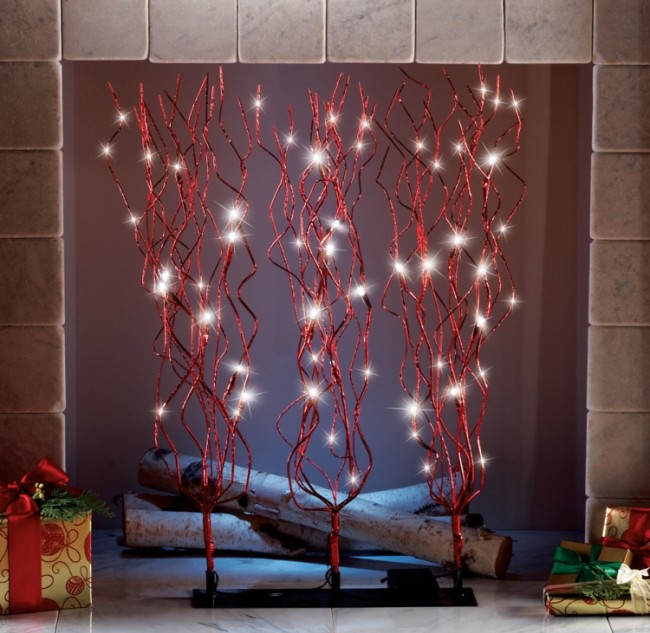 Red Glitter LED Lighted Holiday Branches