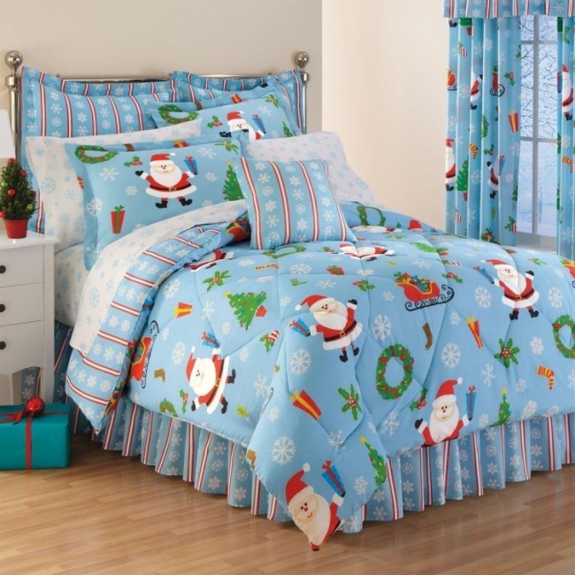 Santa Claus Snowflakes Christmas Twin Comforter Set