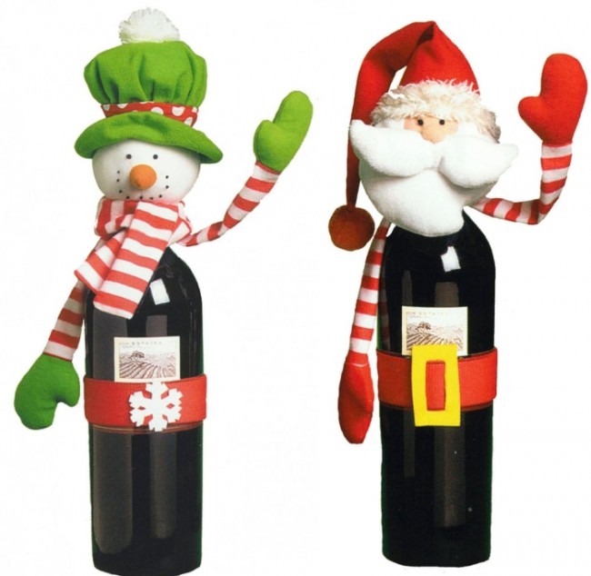 Santa and Snowman Wine Bottle Covers Set of 2