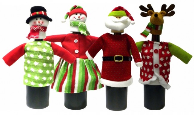 Set of 4 Christmas Theme Holiday Wine Bottle Gift Covers