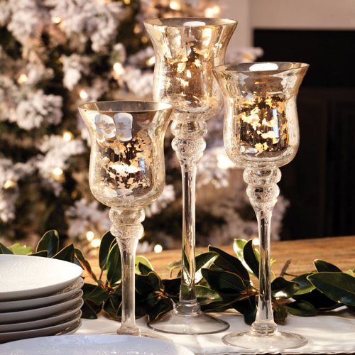 Silver Glass Hurricane Candle Holders