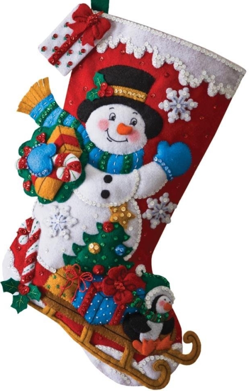 Snowman with Presents Stocking Felt Applique Kit