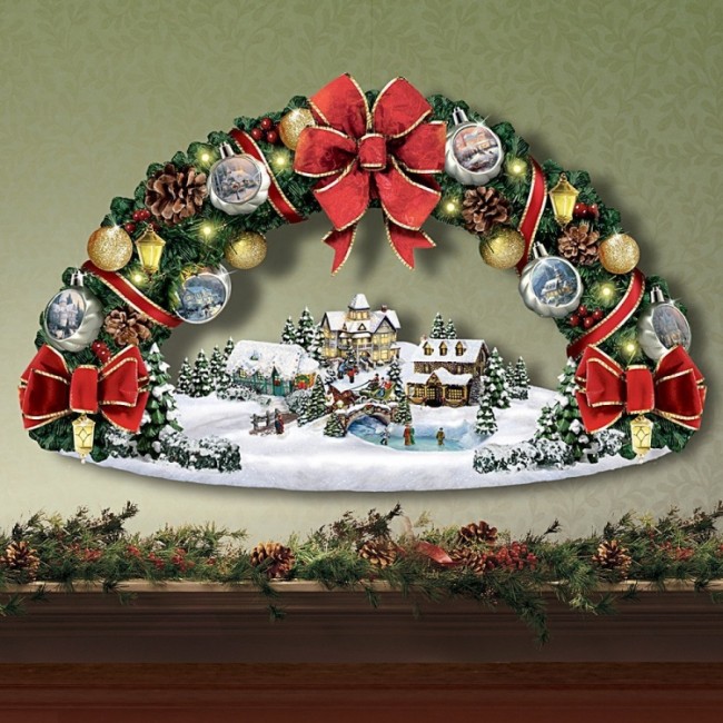 Thomas Kinkade Seasons Greetings Christmas Wreath Sculpture