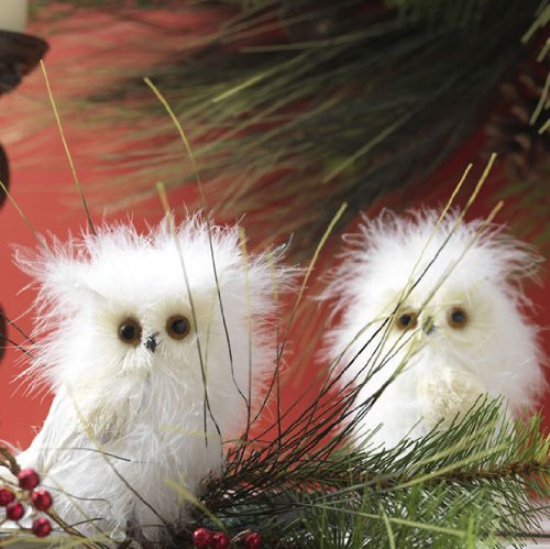 Feather White Christmas Snow Owl Figurines