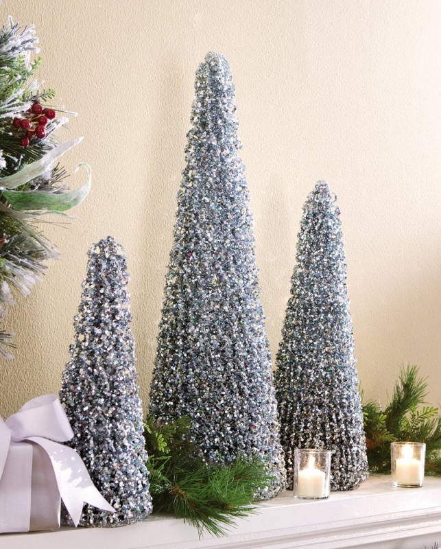 Winter Sparkling Silver Holiday Cone Trees