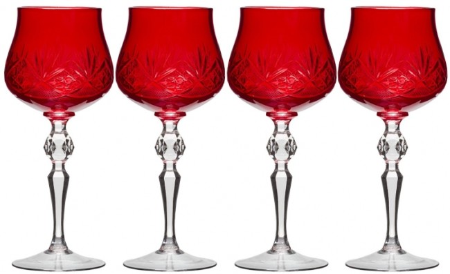 RED Color HAND MADE Old-Fashioned Wine Glasses