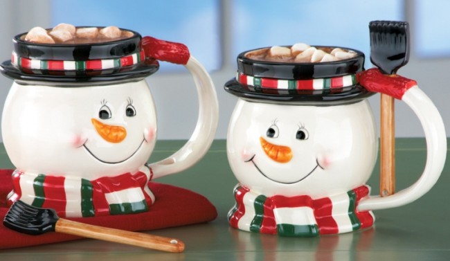 Snowman Mugs with Matching Mixing Spoons