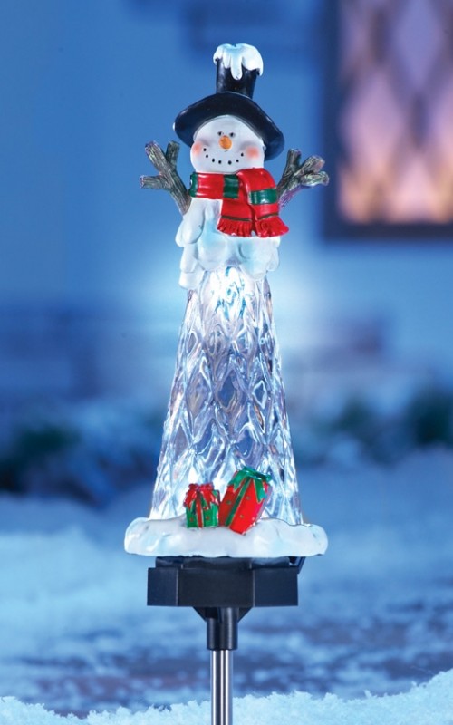 Solar Lighted Snowman Icicle Garden Yard Stake