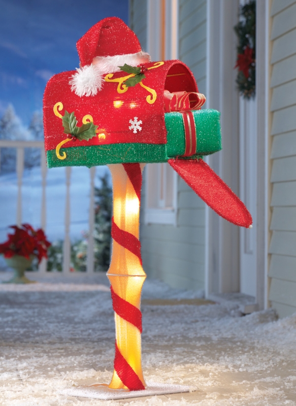Candy Cane Lighted Santa Mailbox