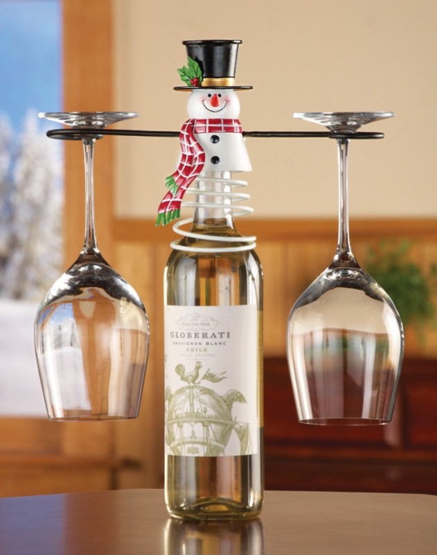 Holiday Snowman Wine Glass Holder Bottle Topper