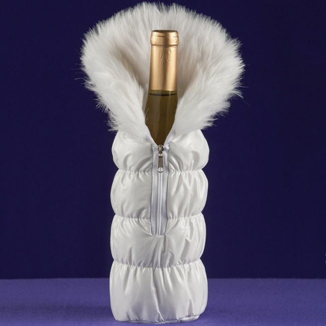 Zippered Jacket With Faux Fur Trim Wine Or Liquor Bottle Cover