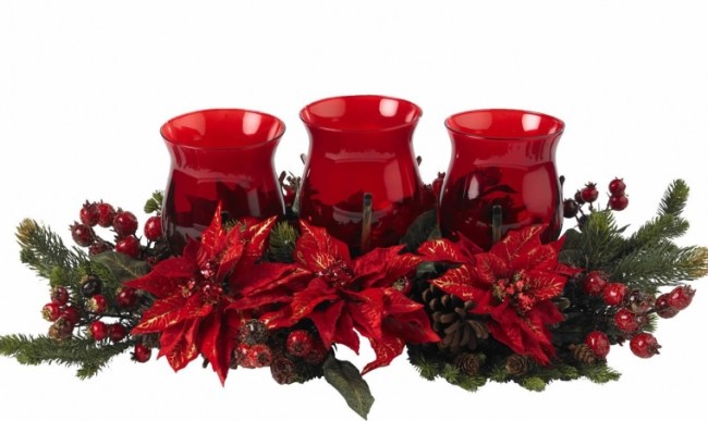 Poinsettia and Berry Triple Candleabrum