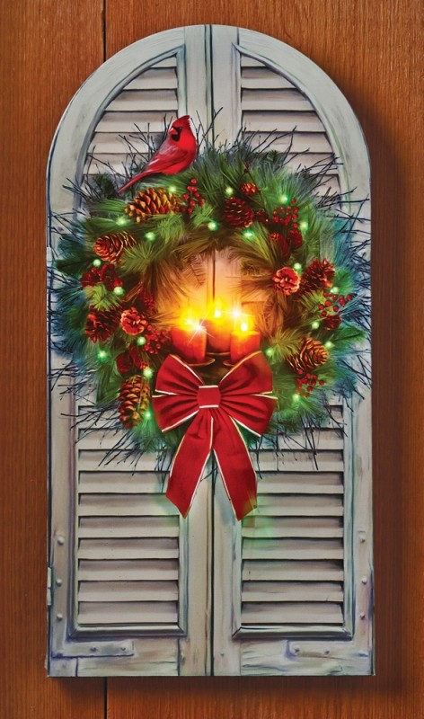 LED Fiber Optic Holiday Window Wreath Canvas