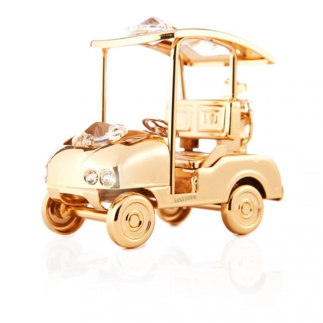 24k Gold Plated Golf Cart Ornament Made with Swarovski Elements