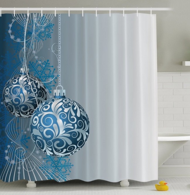 Holiday Christmas Ornaments Fabric Shower Curtain