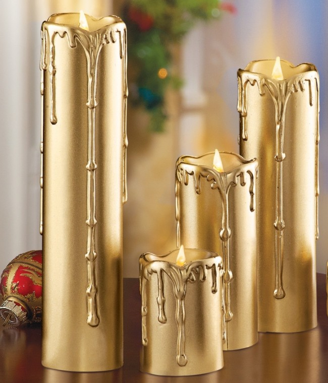 LED Gold Flameless Candles- Set of 5