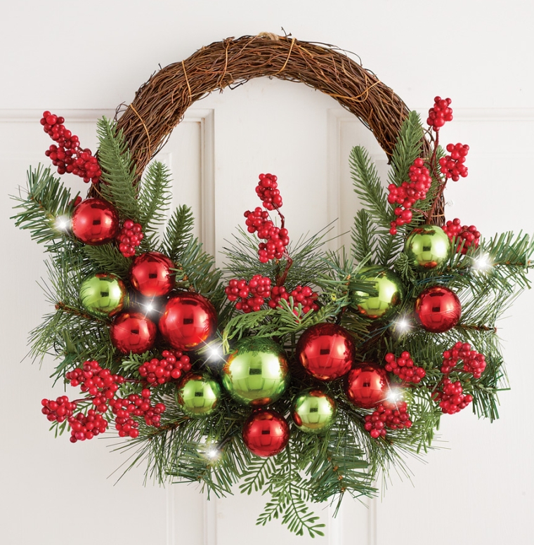 Lighted Ornament Evergreen Twig Wreath Christmas