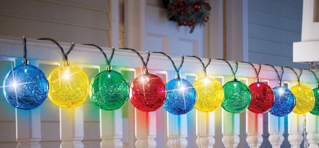 Solar Tinsel Ball Ornament String Lights