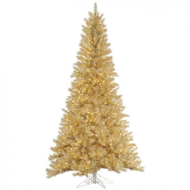 12' Pre-Lit White and Gold Tinsel Full Artificial Christmas Tree