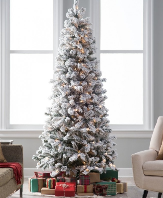 . Classic Flocked Slim Pre-Lit Christmas Tree