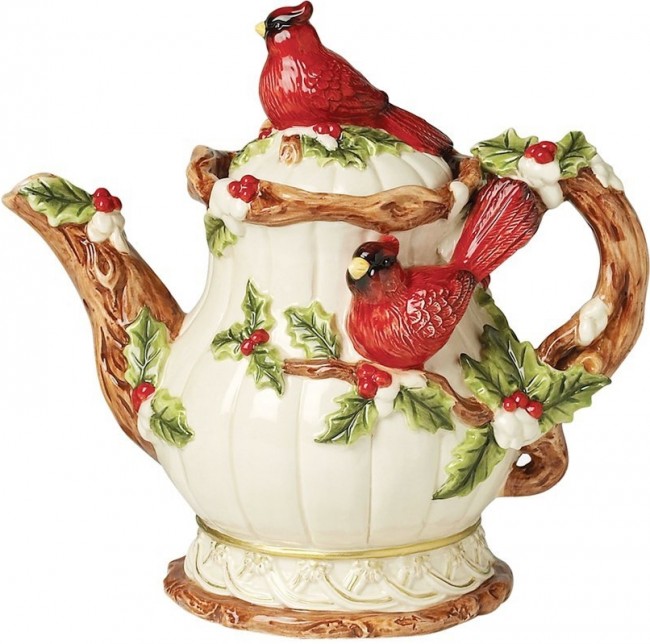 Home Decor Christmas Cardinal Teapot