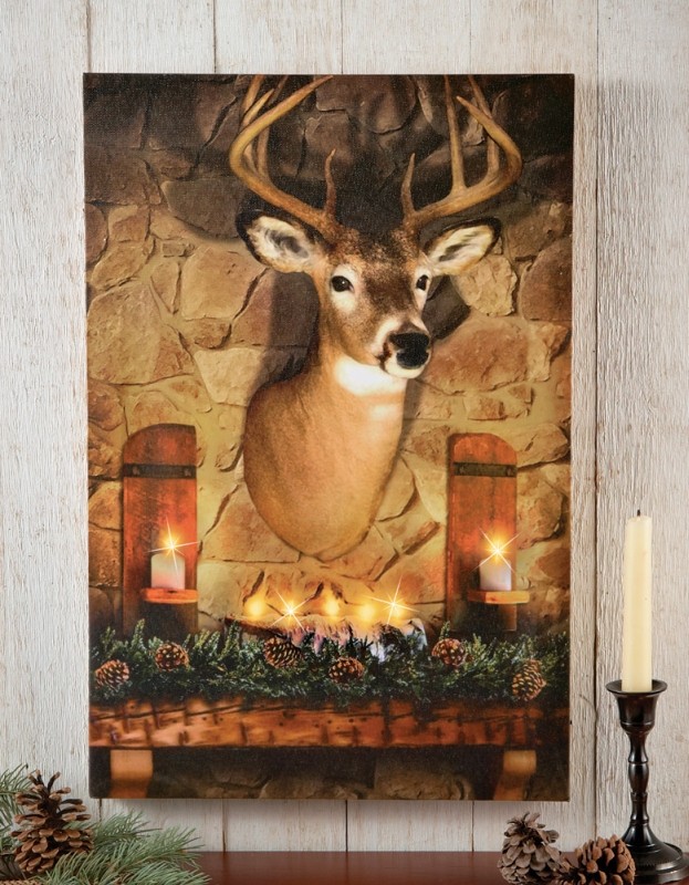 Lighted Deer Evergreen Hanging Canvas