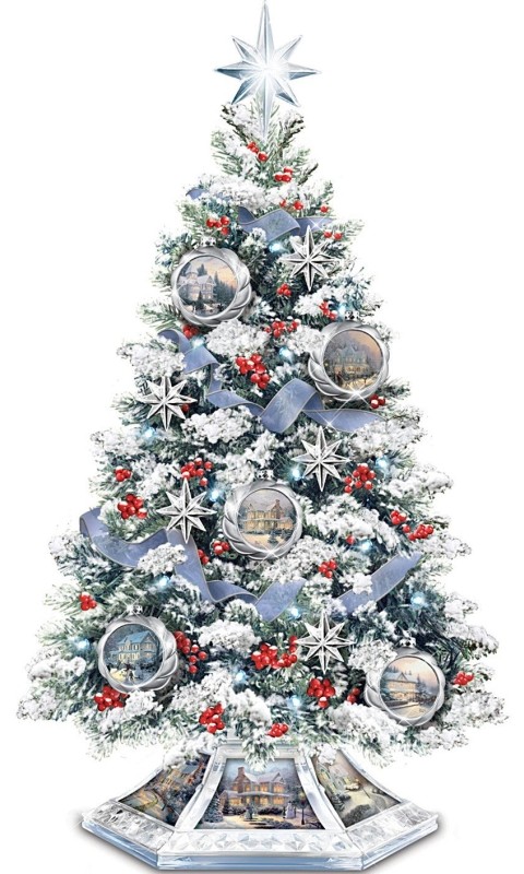 Thomas Kinkade Musical Christmas Tabletop Tree With Crystal Base