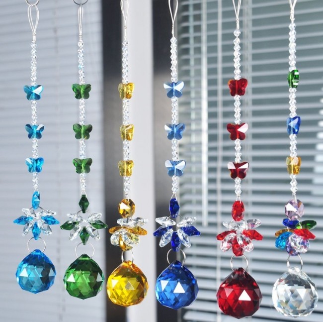 Crystal Ball Pendant Chandelier Decor Hanging Prism Suncatcher Butterfly Ornaments