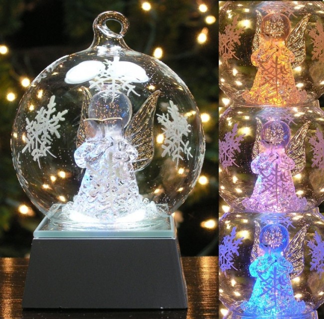 LED Lighted Angel Glass Globe Christmas Ornaments
