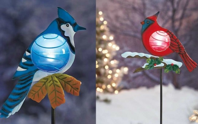 Set of 2 Red Cardinal and Blue Jay Solar Powered Light Christmas Bird Outdoor Yard Decoration