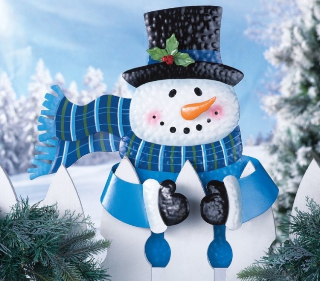 Snowman Fence Hugger Christmas Decoration
